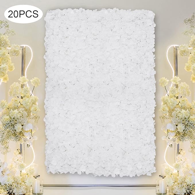 16"x 24" Artificial Flower Wall Panels,Flower Wall Mat Silk Flower Panels for Outdoor Garden Backyard Fence Fence Privacy Screen and Indoor Wall Decor(20Pcs White,Style 3)