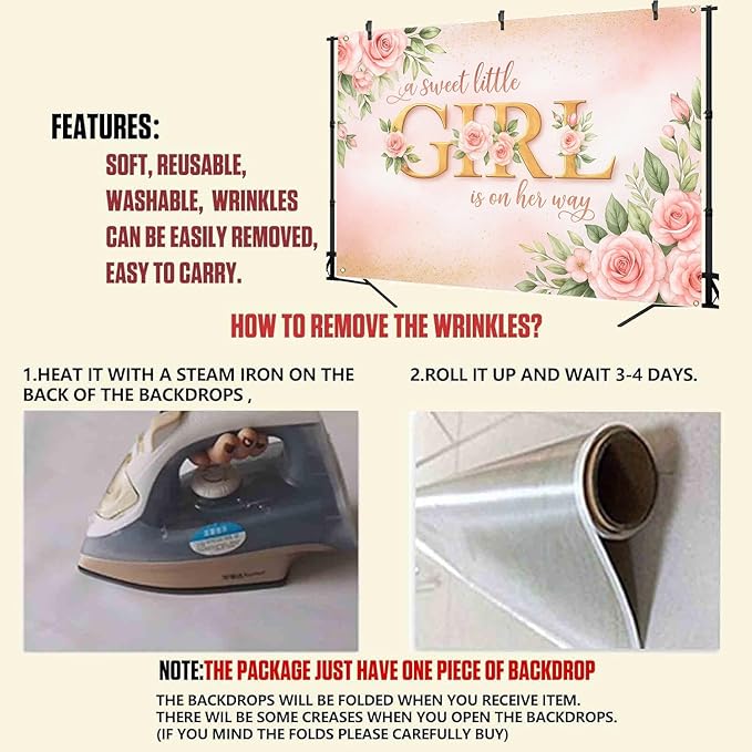 7x5ft Pink Floral Girl Baby Shower Decorations, A Sweet Little Girl is on Her Way Baby Shower Party Backdrop, Photography Background Banner for Gender Reveal, Maternity Photo Booth