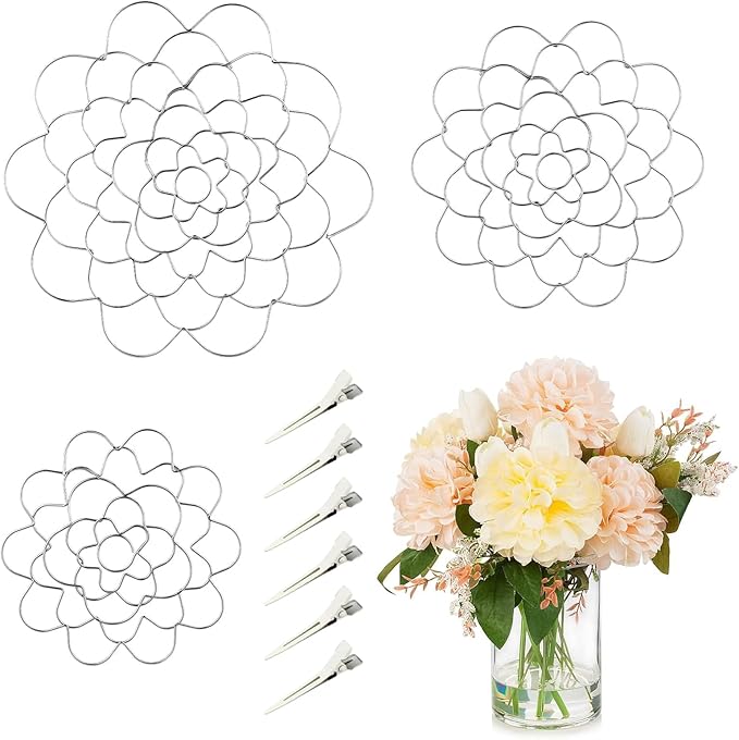 Flower Arrangement Holder Set 3Pcs - Stainless Steel Floral Grid Organizer - Wire Frog Insert for Vases Bouquets DIY Home Decor (Silver)