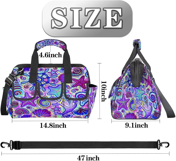 Marine Nautical Violet Pink Blue Tool Bag for Men Women Heavy Duty Multi-Pockets Wide Mouth Tool Tote Waterproof Tool Bag Organizer with Adjustable Shoulder Strap
