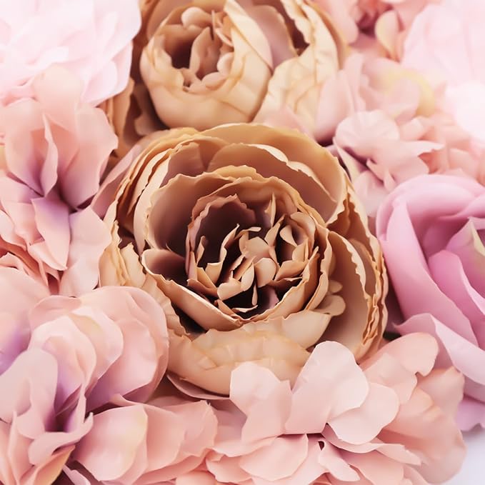 Artificial Flower Wall Panels, Silk Wedding Flower Wall Backdrop Panel, 3D Floral Panel Artificial Floral Wall Mat Flower Screen for Photo Party Wedding Wall Background Decor (6PCS Autumn Pink)