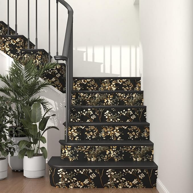 Vintage Black Floral Wallpaper Classic Watercolor Leaves Wall Paper 17.4" x 394" Dark Moody Contact Paper Chinoiserie Self Adhesive Covering for Bedroom Bathroom Cabinet Home Decor Black Grey