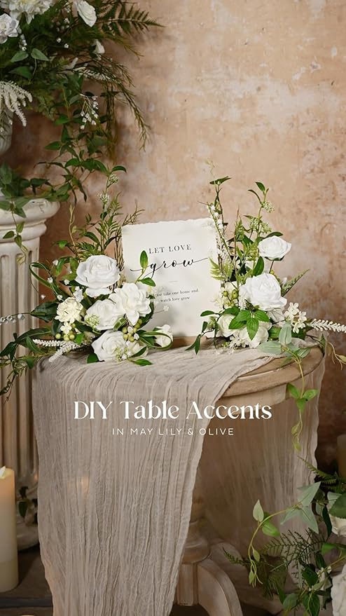 Ling's moment Artificial Flowers 50Pcs White Roses Decor w/Stems,3" Real Touch DIY Foam Floral for Wedding Bouquet/Centerpieces, Outdoors Party Backdrop, Room/Table, and Garden/Pot Decorations