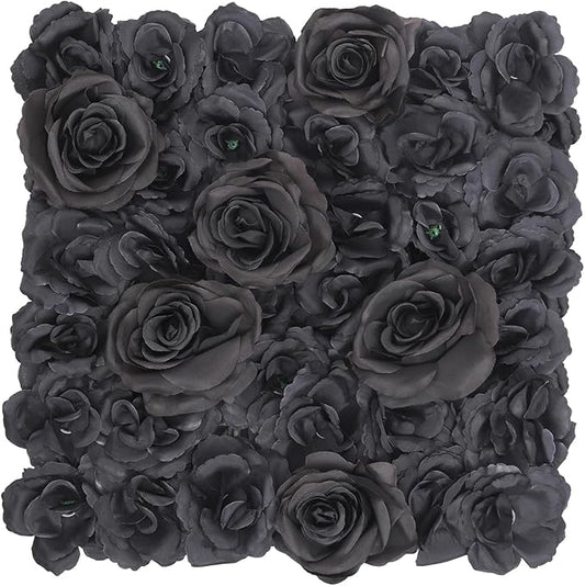Flower Wall Panel Set,Black Artificial Wall Flower Backdrop,12 Pcs 14.96" X 14.96" 3D Silk Hydrangea Rose Floral Panel,Faux Roses Artificial Flower Backdrop for Wall Decor (12PCS Black4)