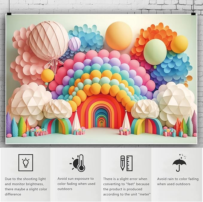 YongFoto Paper Flowers Backdrop 10x7ft Colorful Cut Paper Floral Blossom Rainbow Arch Hot Air Balloon Honeycomb Ball Photography Background Lovely Party Banner Home Decor Photo Studio Booth Props