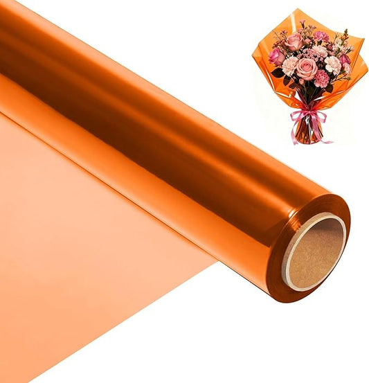 200 ft Orange Cellophane Wrap Roll (16 In x 200 Feet) - 2.5 Mil Thick for Gift Baskets, Bouquets, Party Decorations