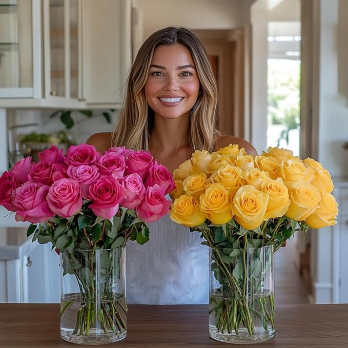 GlobalRose 50 Fresh Cut Assorted Roses Bouquet - Responsibly Sourced Roses Fresh Flowers - Flowers Fresh Bouquet for Wedding, Anniversary, Birthday & Special Occasions (2 Bunches of 25 Stems)