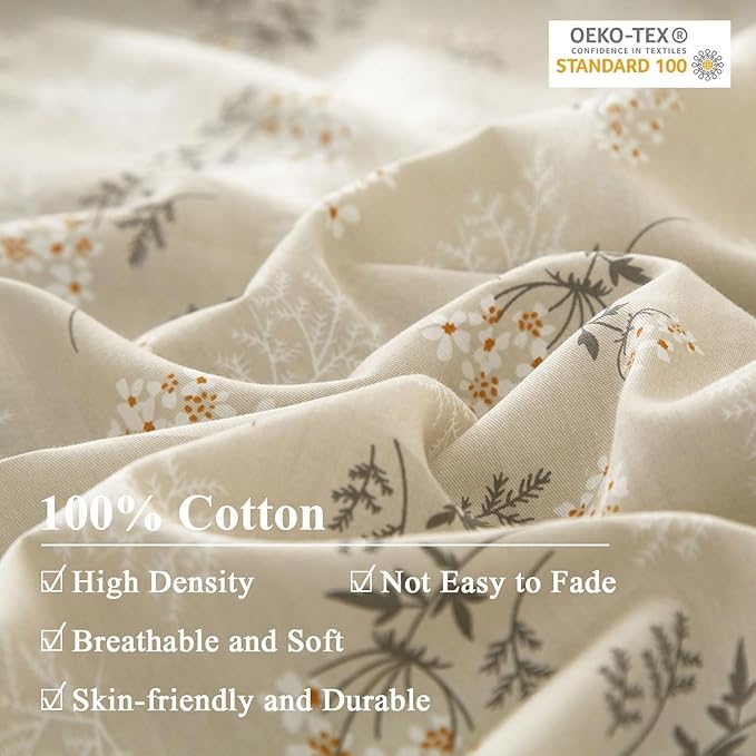 EAVD Garden Style Botanical Floral Duvet Cover Twin Soft 100% Cotton Floral Bedding Set for Girls with 2 Pillowcases Chic Shabby Boho Floral Comforter Set with Ziper Closure(NO Comforter)