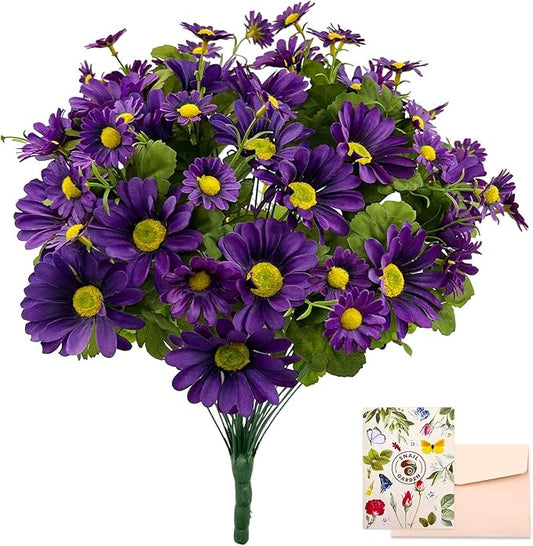 SNAIL GARDEN 54 Blooms Artificial Flower Bouquet, 15.7in Purple Artificial Daisy Flowers with 3 Sizes Blooms, Realistic Fake Wildflowers for Silk Flower Arrangements Indoor Outdoor Purple Fall Decor
