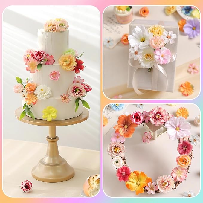 180Pcs Mini Fake Flower Heads Multicolor Small Silk Faux Flower Heads Artificial Rose Daisy Flowers Bulk for Cake Crafts DIY Graduation Cap Wedding Hair Dresses Wreath Party Home Decor