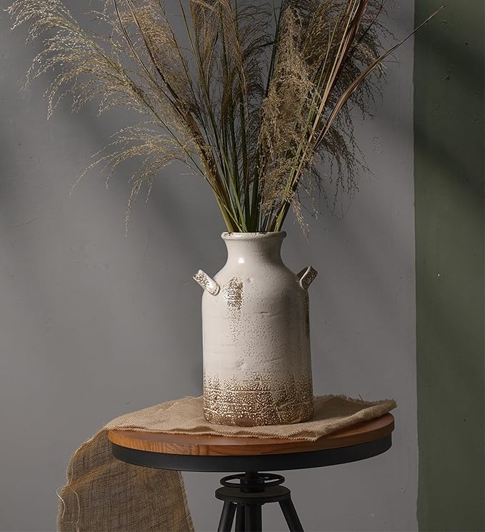 Quoowiit Ceramic Rustic Farmhouse Vase, 14 Inch Distressed Decorative Flower Vase for Home Decor, Large White Vase for Living Room Bedroom Kitchen Office Decor Centerpiece Table Decorations