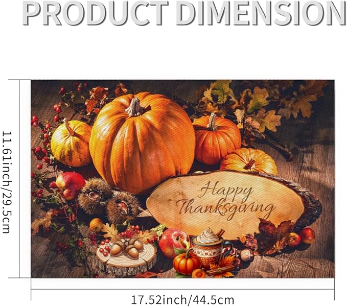 Thanksgiving Holiday Modern Pumpkins Placemats Set of 6 PVC Vinyl Non Slip Table Mats Heat Resistant Place Mats Washable Wipeable Dining Table Mat for Kitchen Party Indoor Outdoor Decorative Gift