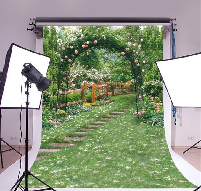 AOFOTO 6x8ft Wedding Arch Flower Photography Backdrop Romantic Garden Footpath Beautiful Spring Pergola Background Lovers Bride Girlfriend Artistic Portrait Photo Studio Props Vinyl Wallpaper Drape