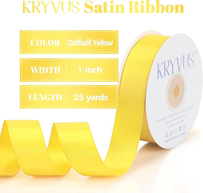 Daffodil Yellow Satin Ribbon, Double Faced 1 Inch X 25 Yards Daffodil Ribbon, Premium Satin Ribbon for Gift Wrapping, Crafts, Hair Bow Making, Sewing, Flower Bouquet, Wedding Party Decor