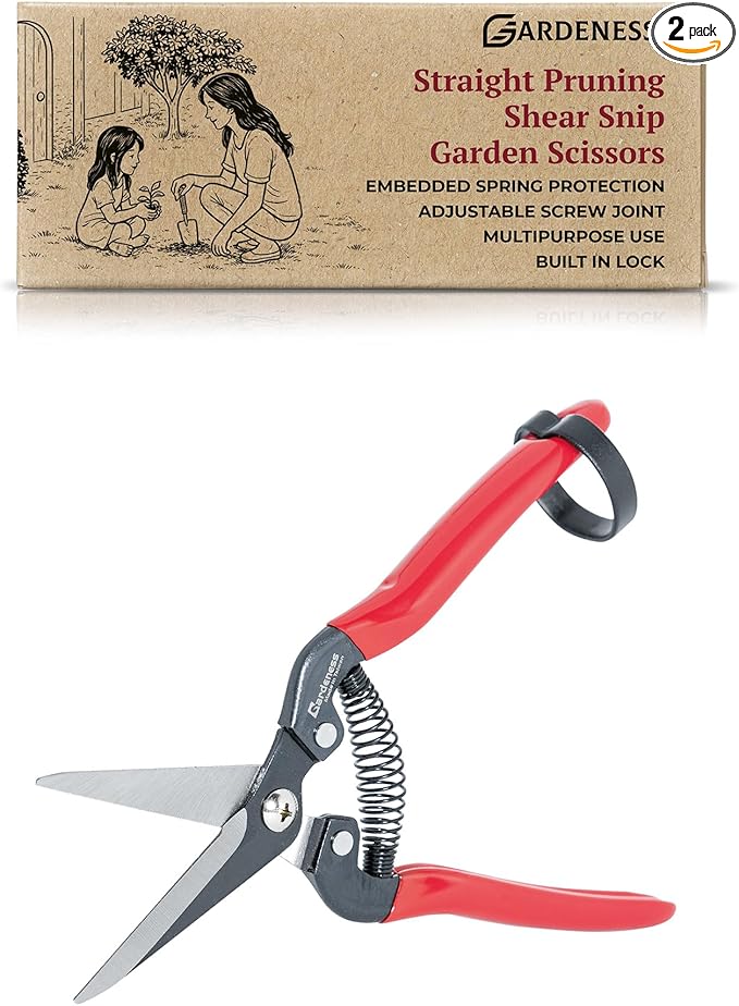 Gardeness Gardening Scissor 2 PCS SK5 high Carbon Steel Straight Florist Scissors, Pruning Snip, Multi-Tasking Garden Precision Herb Snips Flower Clippers Bonsai Trimmers Hydroponic Herbs