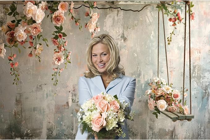 Baocicco 10x8ft Vinyl Vintage Flowers Wall Photography Backdrop Pink Rose Retro Wall Old Style Background Photo for Medieval Wedding Banner Bridal Shower Party Decors Princess Girls Birthday Studio