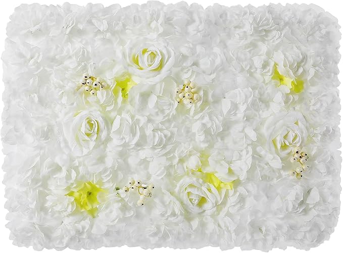 12 Pcs White Flower Wall Flowers Backdrop Artificial Flower for Backdrop Flowers Decoration 3D Floral Panels for Wall Decor Home Party Wedding Room Decoration (60x40cm/White+Yellow)