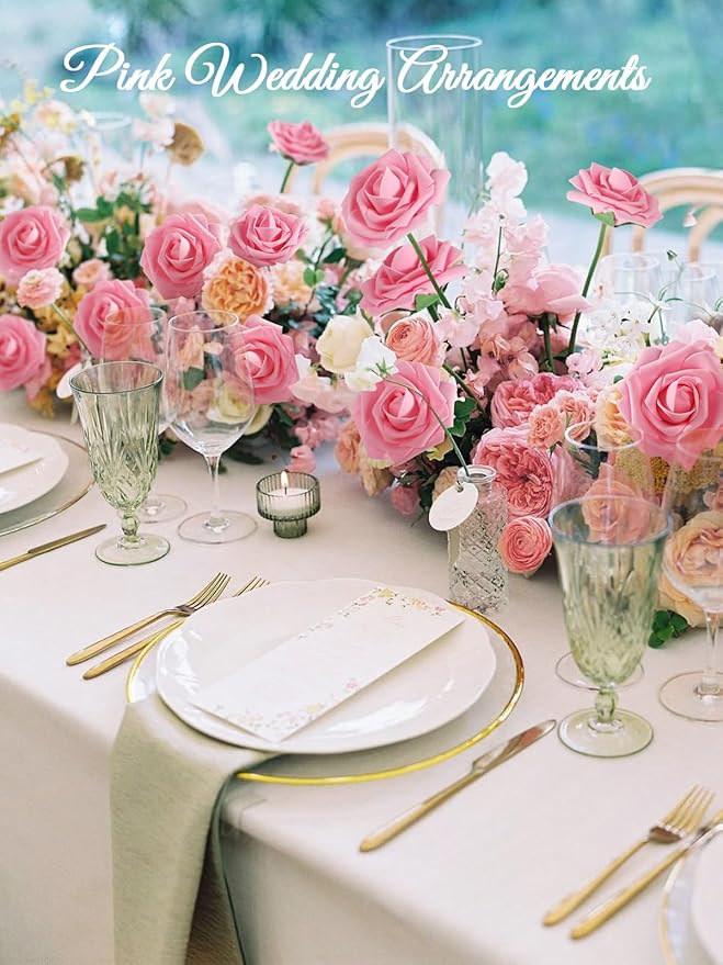 MACTING Artificial Flowers 30PCS Pink Fake Flowers with Stem Real Touch Soft Foam Roses for Valentines Day Gifts Wedding Bouquet Table Centerpieces Party Bridal Shower Birthday Home Spring Decorations