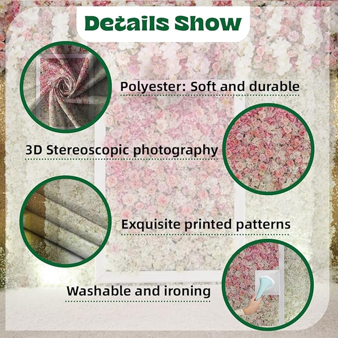 5x3ft Pink White Flowers Backdrop for Mothers Day Spring Floral Wall Photography Background for Valentine's Day Wedding Bridal Shower Birthday Newborn Tea Party Women's Day Lovers Portrait