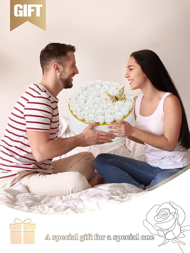 Preserved Roses Forever Flowers Real Roses in a Box Mother's Day Birthday Flowers for Her Mom Women Wife Valentine's Day, 47 White Roses
