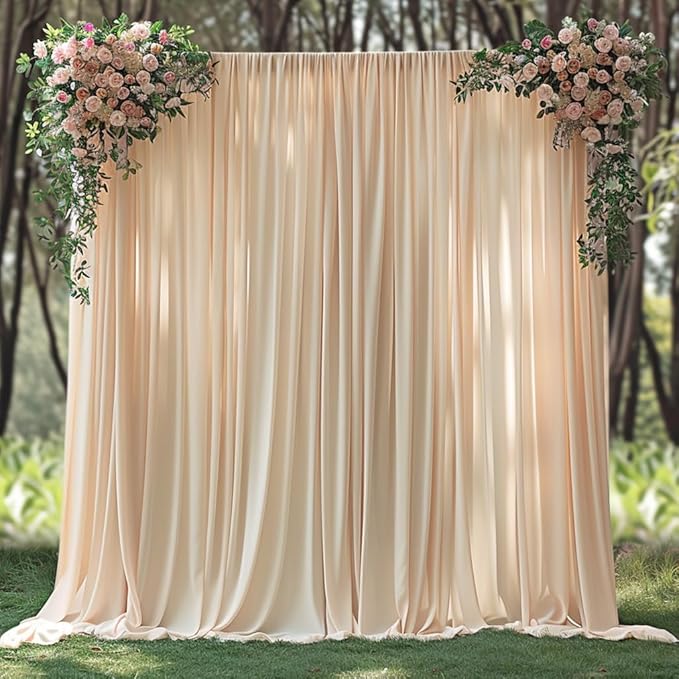 20x10ft Wrinkle Free Cream Backdrop Curtain for Parties Soft Fabric Drapes Wedding Curtain Backdrop for Birthday Party Decorations Background for Photography 5x10ft,4 Panels
