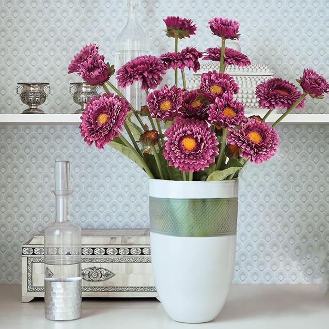 Purple Daisy Flowers Artificial 8pcs Realistic Faux Chrysanthemum Silk Calendula Flowers with Stems for Wedding Bouquet Home Party Decoration(Purple)