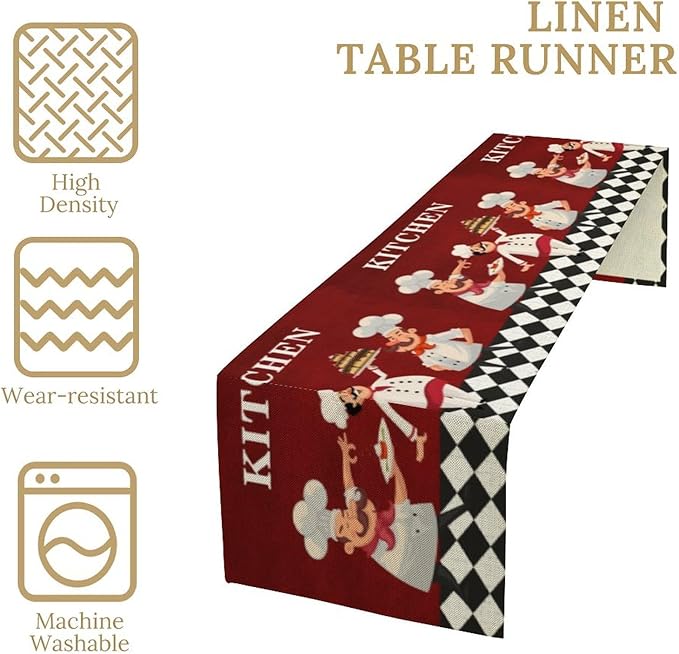 Chef Table Runner,Vintage Farmhouse Decor Burlap Table Runners for Party Wedding, Chef Decorations for Kitchen, Chef Kitchen Decor 13x70inch