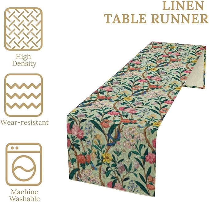 William Morris Floral Table Runner, Birds Butterflies and Bees Botanical Flower Original Design Print Table Runner for Home Party Dining Room Kitchen Decor 13x36 Inch