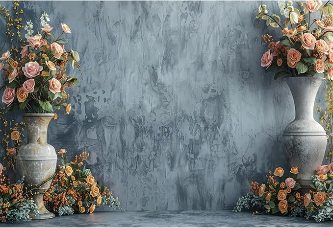 Baocicco 10x7ft Vinyl Retro Vase Wall Backdrop Photography Old Style Flowers Rose Vintage Medieval Weeding Ceremony Background Newborn Baby Shower Banner Supplies Girls Princess Birthday Background