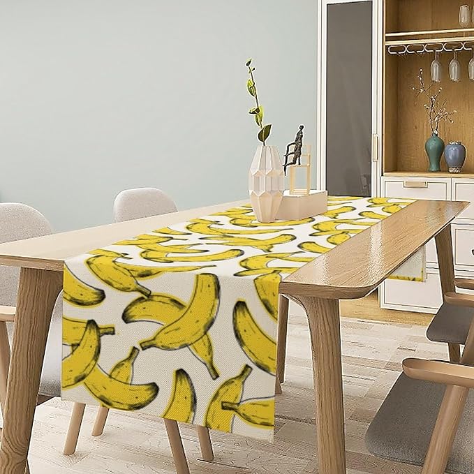 Banana Fruit Table Runner, Kitchen Dining Table Decor, Watercolor Tropical Fruit Palm Leaves Table Runners for Indoor Outdoor Home Farmhouse Holiday Wedding Birthday Party Decoration, 13 x70 Inch