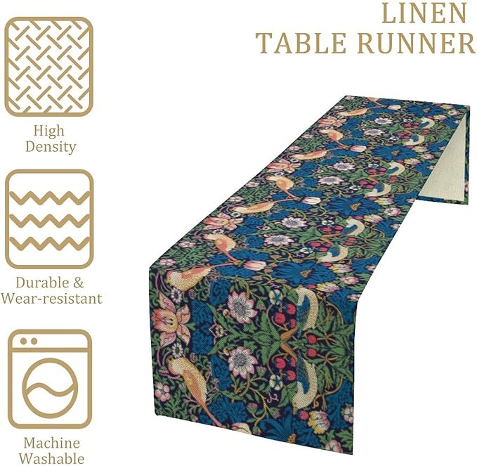 William Morris Floral Table Runner, Vintage Flowers Blue Botanical Printed Table Runner for Home Kitchen Dining Table Decoration,13x70 Inch