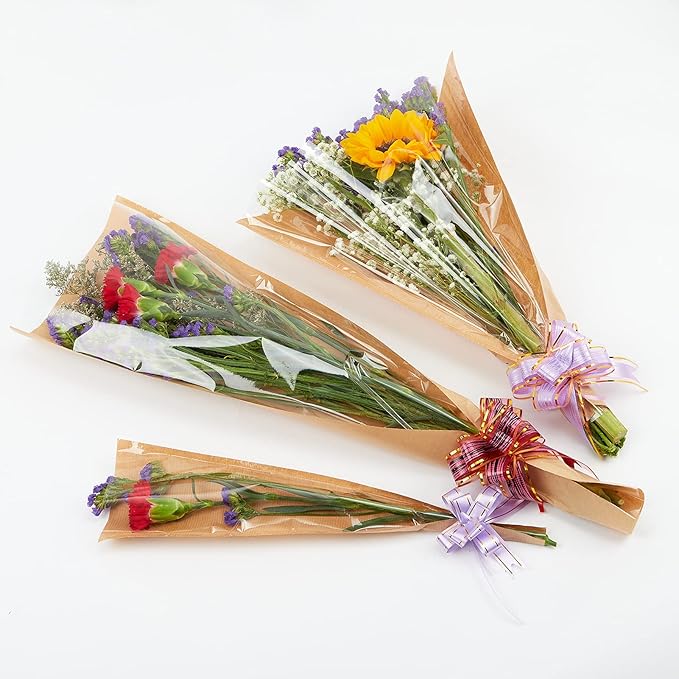Paper Flower Bags For Bouquets Small Floral Plastic Flower Sleeves For Bouquets Gift Bags 50pcs S-Original