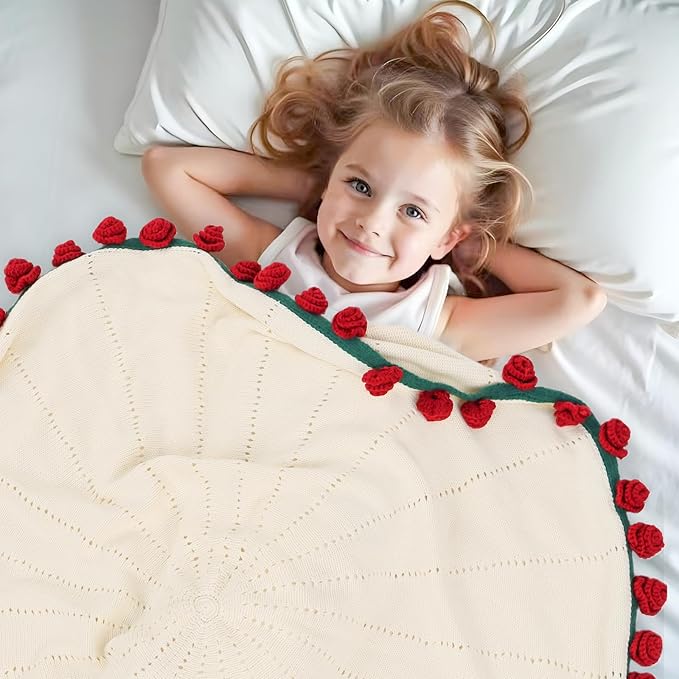 cagulax Rose Crochet Flowers Bouquet Blanket-Birthday Gifts for Mom Sister-Gifts for Couples-Anniversary Wedding Birthday-Romantic Rose Flower Bouquet-Knitted Throw Blankets Home Decor 31 Inches