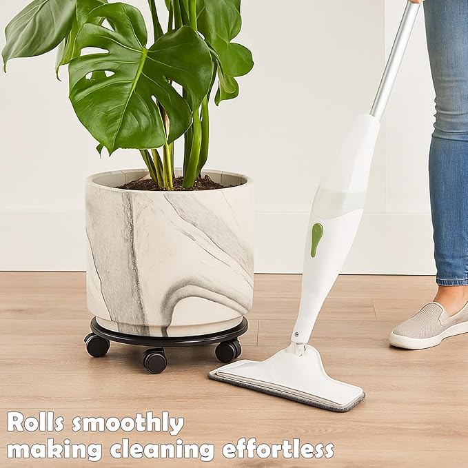 3-Pack 13.5 Inches Square Metal Plant Caddy with Wheels Heavy Duty Large Rolling Plant Stand Indoor Outdoor Wheeled Planter Dolly Cart with Lockable Casters Flower Pot Mover Roller Trolley, Black