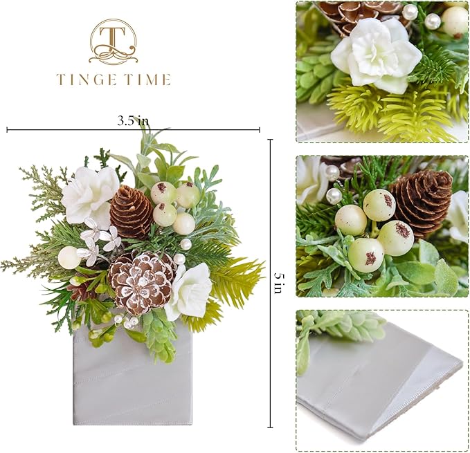 TINGE TIME Single Pocket Boutonniere for Man Groom, Best Man Boutonniere for Wedding, Prom, Homecoming, Anniversary, Graduation, Christmas Dinner (Christmas White)