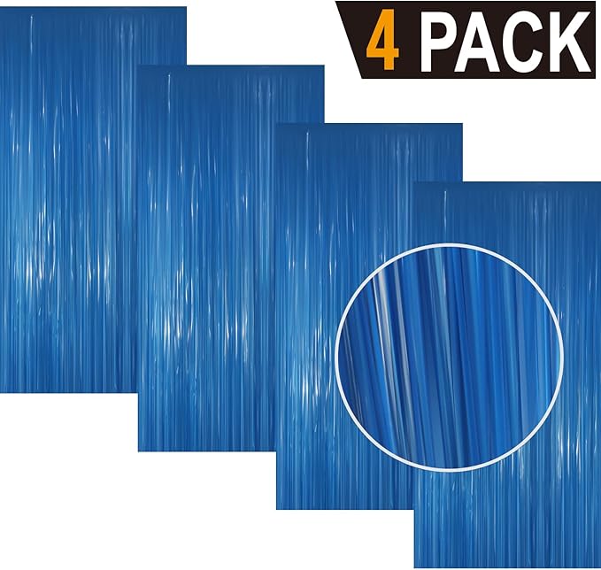 GOER 3.2 ft x 8.2 ft Metallic Tinsel Foil Fringe Curtains Party Photo Backdrop Party Streamers for Birthday,Graduation,New Year Eve Decorations Wedding Decor(4 Packs,Candy Blue)