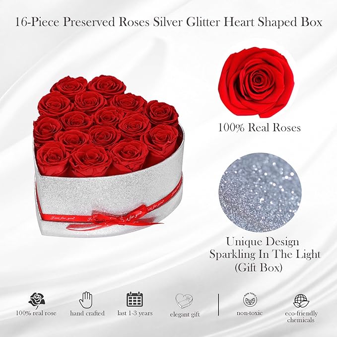 16 Preserved Roses in Box, Forever Flowers for Delivery Prime. Birthday Gift For Women Mom Wife Girlfriend Grandma on Valentines Mothers Day Christmas Anniversary(Red)