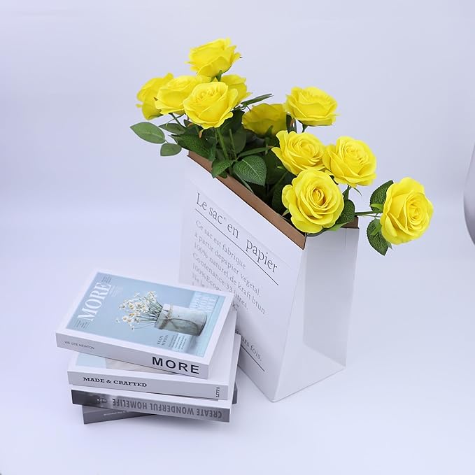 12pcs Yellow Roses Artificial Rose Flowers Fake Roses Flowers with Long Stems Silk Flowers for Wedding Bouquet Centerpices Decorations Party Bridal Baby Shower Home Decor