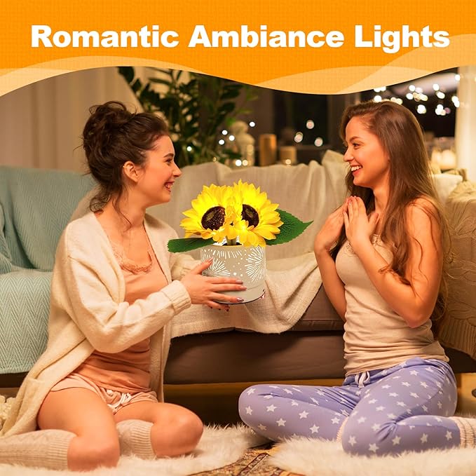 Birthday Gifts for Women,Sunflower Flower Cordless LED Touch Table Lamp,3-Colour Infinitely Dimming Rechargeable Small Night Light for Festival,Restaurant,Bedroom,Office Decor Gifts for Mom