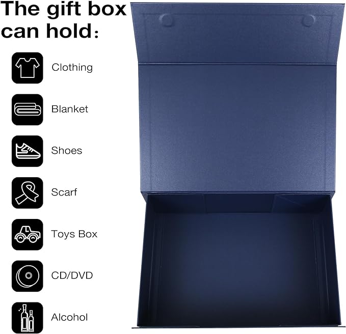 Aimyoo Navy Blue Collapsible Gift Box with Magnetic Closure Lids 10.5x7x3 in, Bridesmaid Groomsmen Proposal Box, Medium Rectangle Box for Present Graduation Storage 3 Pack