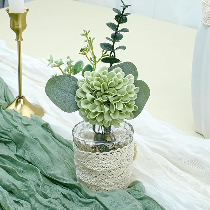 Artificial Flowers, 25pcs Realistic Artificial Rose for DIY Wedding Bouquets Centerpieces Arrangements, Emerald Green Shades Dahlia Flowers with Stem for Bridal Shower Party Home Decorations