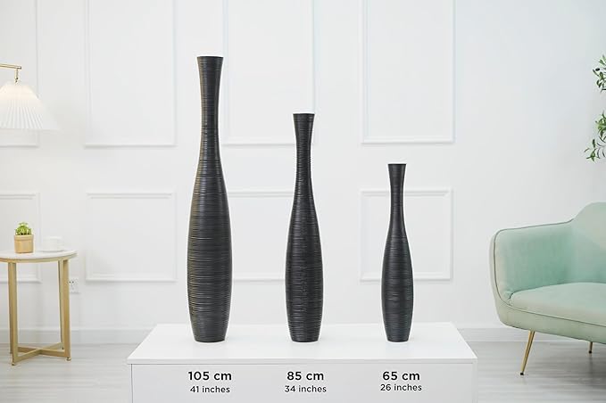 Leewadee Decorative 41 inches Tall Floor Vase for Living Room Home Decor, Black, Resin