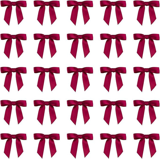 7Rainbows 50pcs Boutique 1.5" Burgundy Satin Ribbon Mini Bows for Craft Sewing Scrapbooking Wedding and Gift Wrapping