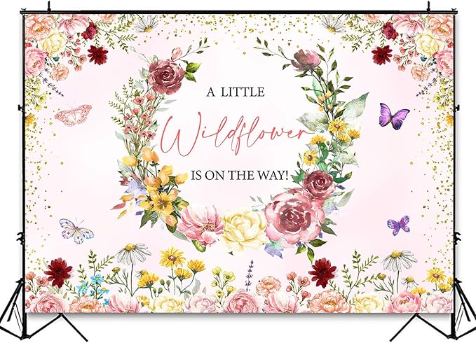 InMemory Wildflower Baby Shower Backdrop Pink Floral Party Decorations for Girls,A Little Wildflower is On The Way Banner Background Wild flower Theme Baby Shower Party Supplies Photobooth Props 6x4ft