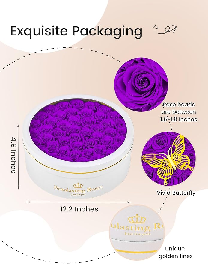 Preserved Roses Forever Flowers Real Roses in a Box Mother's Day Birthday Flowers for Her Mom Women Wife Valentine's Day, 47 Purple Roses