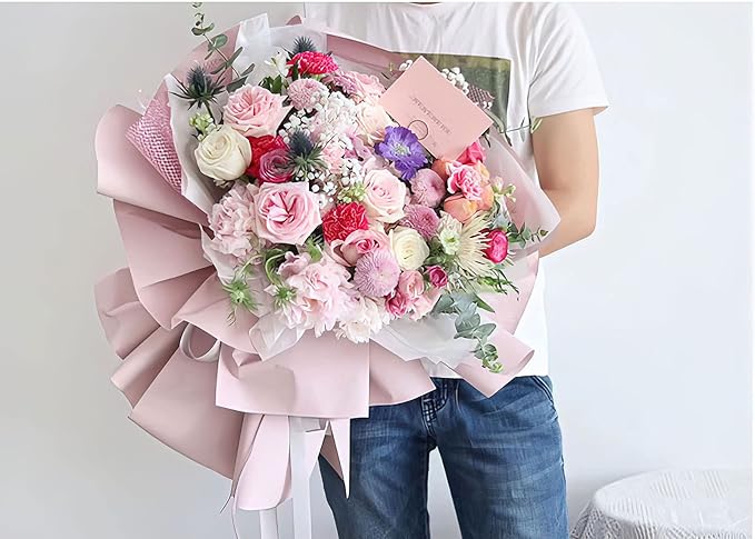 KIMHOME Korean Retro Packaging Waterproof Flower Wrapping Paper Gift Wrapping Flower Shop Bouquet Supplies Roll 23.6 Inch x 32.8 ft (Nude)