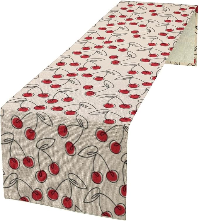 Red Cherry Table Runner,Spring Summer Fruit Tropical Birthday Party Decorations Dining Room Home Kitchen Table Decor 13 x 108Inches