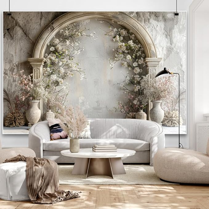 7x5ft Vintage Wedding Floral Backdrop Countryside White Wildflower Old Building Wall Photography Background for Valentines Day Bridal Shower Birthday Princess Couples Women Portraits