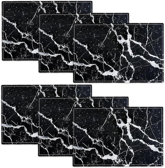 Black Marble Placemats Set of 6, Abstract Place Mats Washable Double-Sided Table Mats for Kitchen Dining Room Home Party Indoor Decor 6 PCS 12x18 Inch