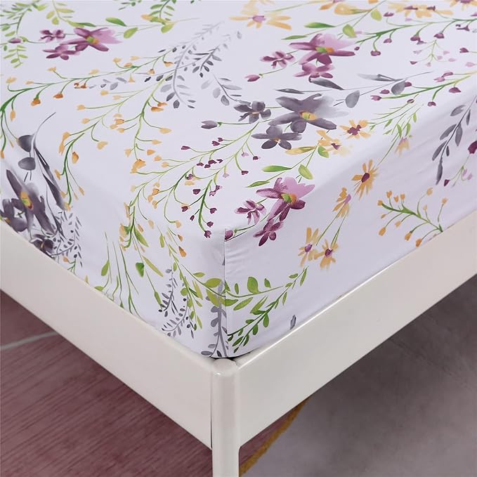 RYNGHIPY Cotton Floral Bed Sheet Set King Size Botanical Flowers Print Bedding Shabby Garden Floral Bed Sheets
